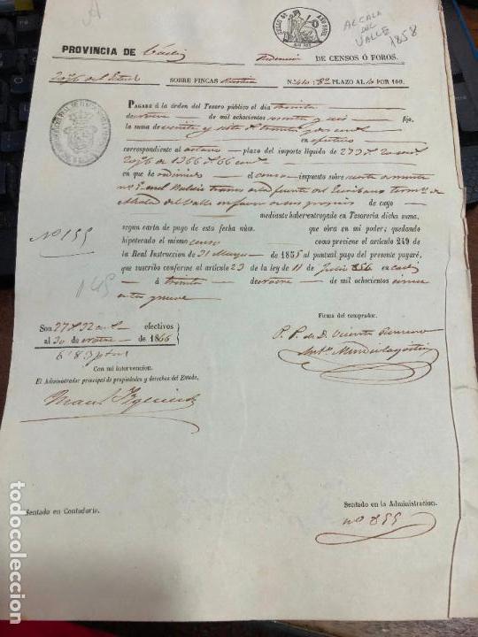 Documentos antigos: DOCUMENTO VENTA DE BIENES NACIONALES - PROVINCIA DE CADIZ - ALCALA DEL VALLE A&Ntilde;O 1858 -
