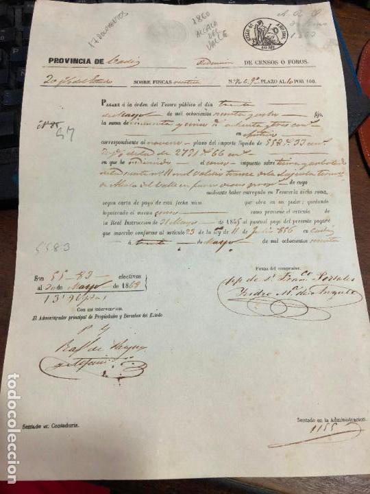 Documentos antigos: DOCUMENTO VENTA DE BIENES NACIONALES - PROVINCIA DE CADIZ - ALCALA DEL VALLE A&Ntilde;O 1860 -