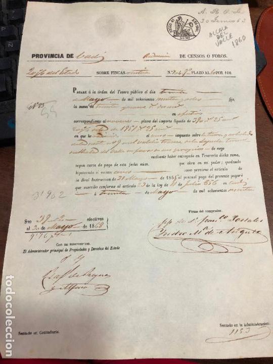 Documentos antigos: DOCUMENTO VENTA DE BIENES NACIONALES - PROVINCIA DE CADIZ - ALCALA DEL VALLE A&Ntilde;O 1860 -
