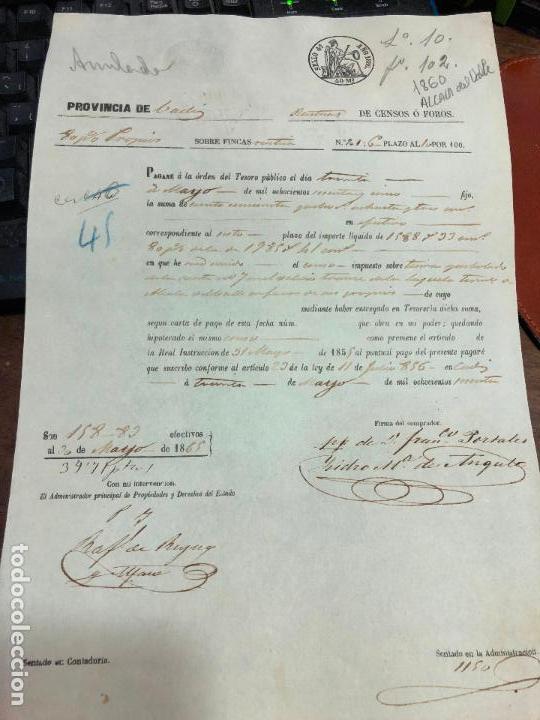 Documentos antigos: DOCUMENTO VENTA DE BIENES NACIONALES - PROVINCIA DE CADIZ - ALCALA DEL VALLE A&Ntilde;O 1860 -