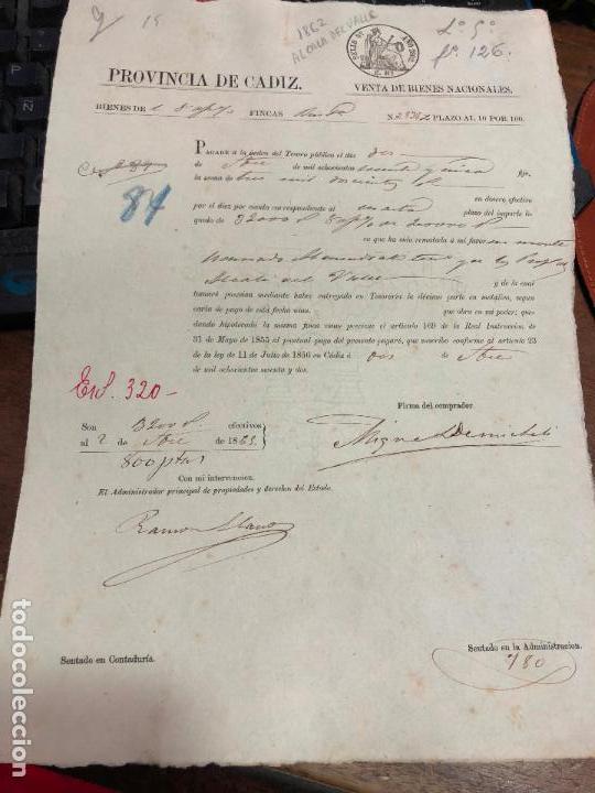 Documentos antigos: DOCUMENTO VENTA DE BIENES NACIONALES - PROVINCIA DE CADIZ - ALCALA DEL VALLE A&Ntilde;O 1860 -