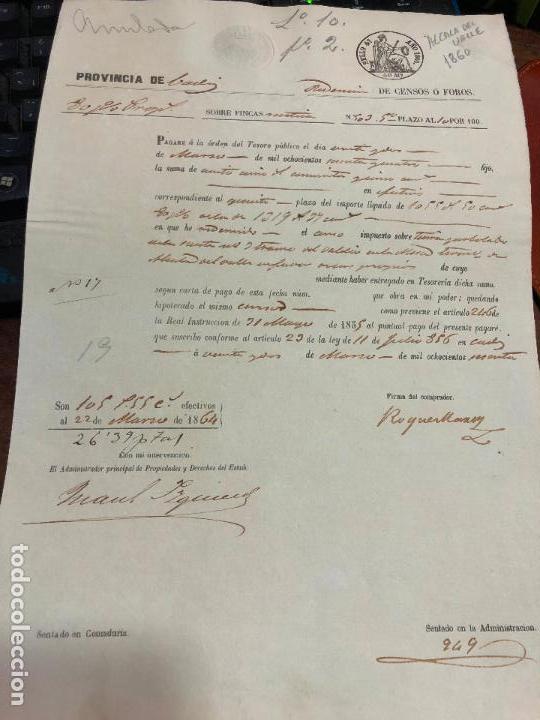 Documentos antigos: DOCUMENTO VENTA DE BIENES NACIONALES - PROVINCIA DE CADIZ - ALCALA DEL VALLE A&Ntilde;O 1860 -