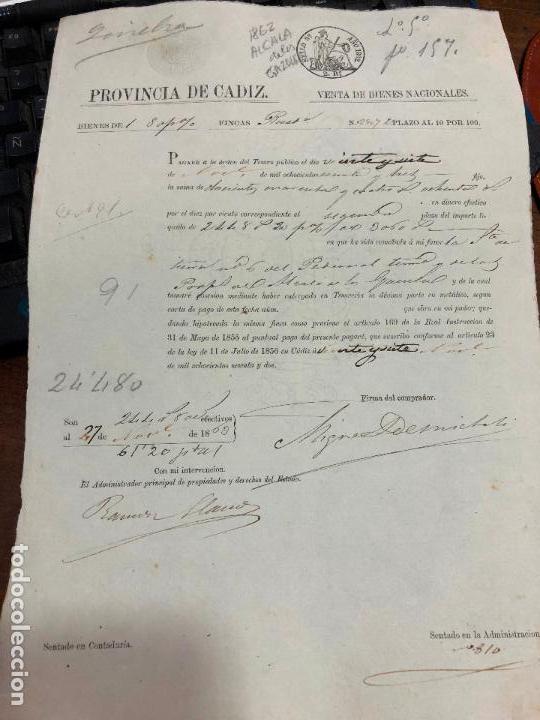 Documentos antigos: DOCUMENTO VENTA DE BIENES NACIONALES - PROVINCIA DE CADIZ - ALCALA DE LOS GAZULES A&Ntilde;O 1862 -