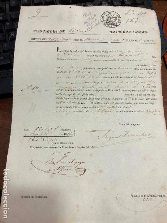 Documentos antigos: DOCUMENTO VENTA DE BIENES NACIONALES - PROVINCIA DE CADIZ - ALCALA DE LOS GAZULES A&Ntilde;O 1862 -