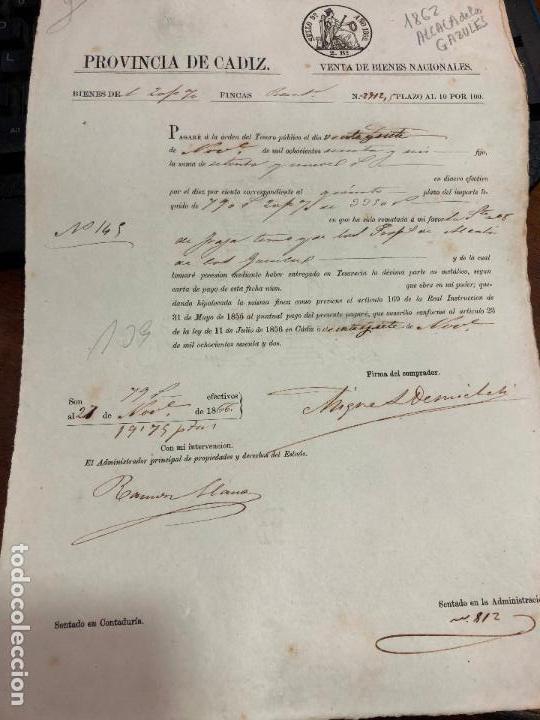 Documentos antigos: DOCUMENTO VENTA DE BIENES NACIONALES - PROVINCIA DE CADIZ - ALCALA DE LOS GAZULES A&Ntilde;O 1862 -