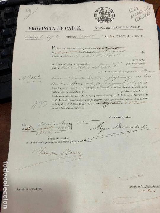 Documentos antigos: DOCUMENTO VENTA DE BIENES NACIONALES - PROVINCIA DE CADIZ - ALCALA DE LOS GAZULES A&Ntilde;O 1862 -