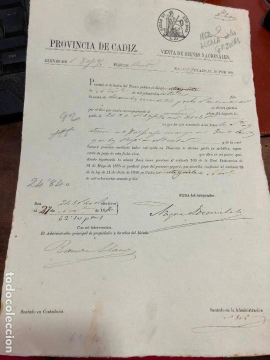Documentos antigos: DOCUMENTO VENTA DE BIENES NACIONALES - PROVINCIA DE CADIZ - ALCALA DE LOS GAZULES A&Ntilde;O 1862 -