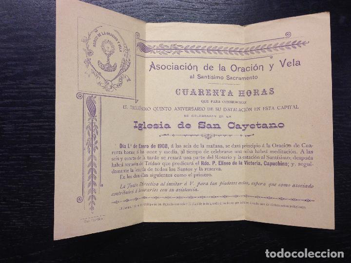 Old Documents: ASOCIACION DE LA ORACION Y VELA AL SANTISIMO SACRAMENTO, CUARENTA HORAS, SAN CAYETANO 1908