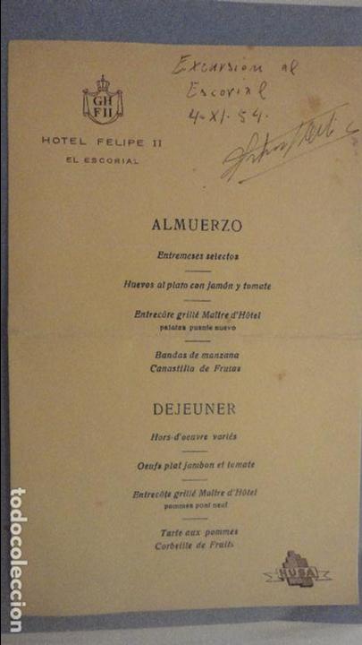 Documentos antiguos: ANTIGUA MINUTA.HOTEL FELIPE II.EL ESCORIAL.1954