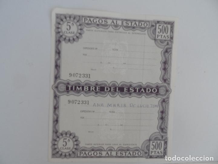 Documentos antiguos: PAGOS AL ESTADO 5&ordf; CLASE 500 PTS TIMBRE - Foto 1