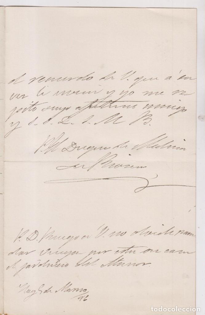 Documentos antiguos: CARTA DEL DUQUE DE MEDINA DE RIOSECO A LUIS DE TR&Oacute;. 1896 - Foto 2
