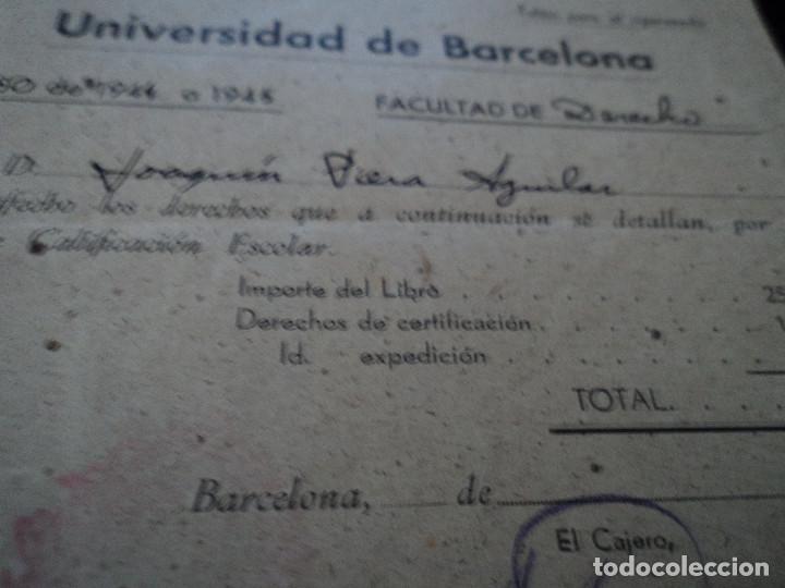 Documentos antiguos: pago de derechos a universidad de barcelona facultad de derecho 1944