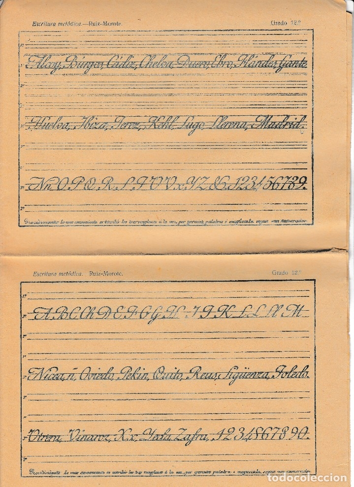 Documentos antiguos: RUIZ MOROTE GRADO 1&ordm;, 2&ordm;, 3&ordm;, 4&ordm; Y 12&ordm;. DOBLES FOLIOS ESCRITURA METODICA CALIGRAFIA.