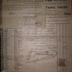 Documentos antiguos: BONIFICACION Y FACTURA DE MAQUINA DE COSER SINGER 1906 - 1909. Lote 130402546