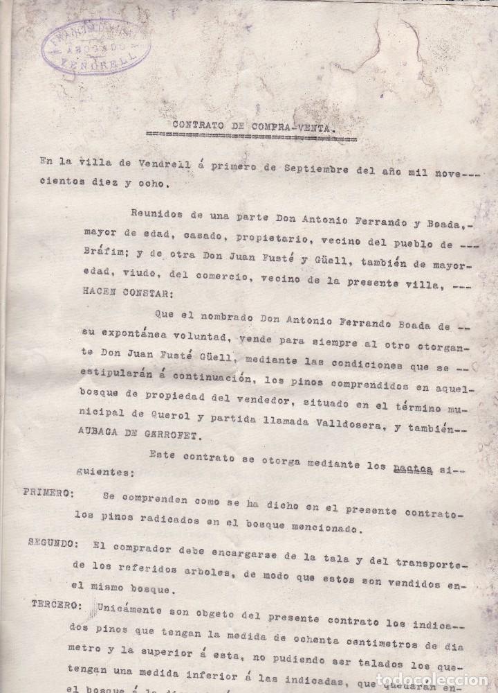 Documentos antiguos: contrato compra venta de 1918 Vendrell Tarragona