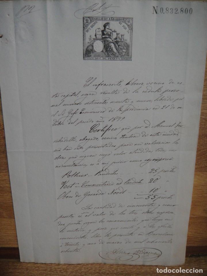 Documentos antiguos: escritura de tasacion de herencia - tortosa a&ntilde;o 1880 , fiscal 50 cnt  con impuesto de guerra ,