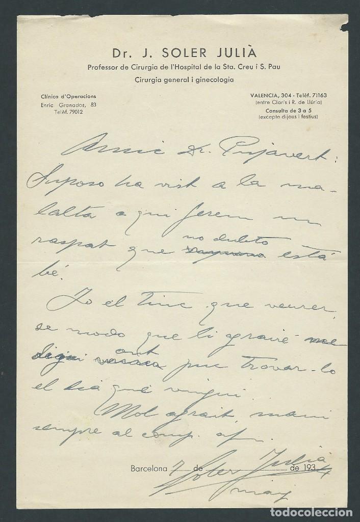 Documentos antiguos: carta dr. Juan Soler Julia a&ntilde;o 1934 firmada barcelona doctor presidente F.C. Barcelona Bar&ccedil;a firmada