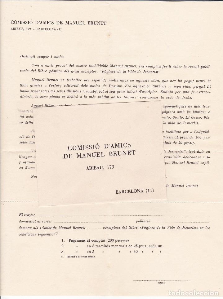 Documentos antiguos: Sobre y hoja Comissi&oacute; Damics de Manuel Brunet Barcelona - Foto 1