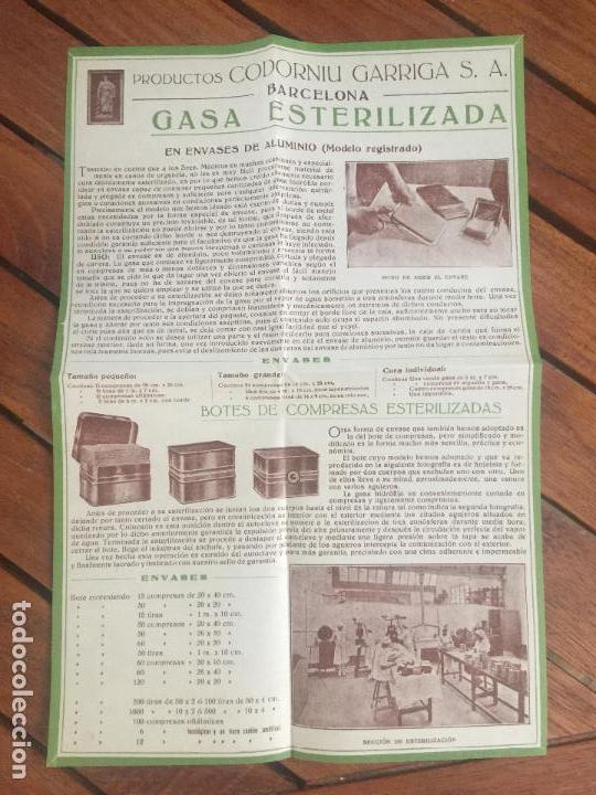 Documentos antiguos: DOCUMENTO PUBLICIDAD GASA ESTERILIZADA PRODUCTOS CODORNIU Y GARRIGA S.A.