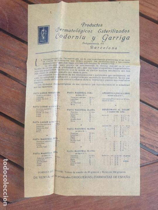 Documentos antiguos: DOCUMENTO PUBLICIDAD PRODUCTOS ESTERILIZADOS CODORNIU Y GARRIGA S.A. EN PAPEL CEBOLLA.