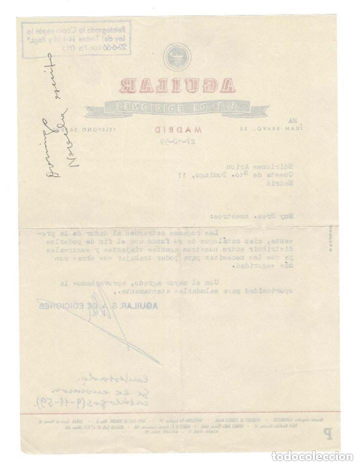 Documentos antiguos: Madrid 1959 Carta de Aguilar S.A. Ediciones - Foto 2