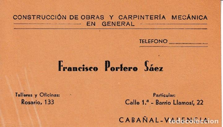Old Documents: CABA&Ntilde;AL VALENCIA TARJETA VISITA FRANCISCO PORTERO CONSTRUCCION OBRAS CARPINTERIA MECANICA EN GENERAL
