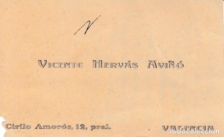 Old Documents: VALENCIA. TARJETA VISITA VICENTE HERVAS AVI&Ntilde;O MEDICO