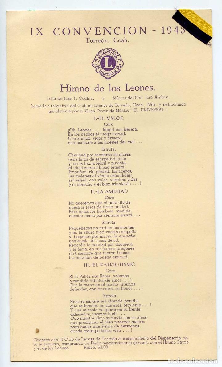 méxico, ix convención 1943. club de leones. him - Compra venta en  todocoleccion