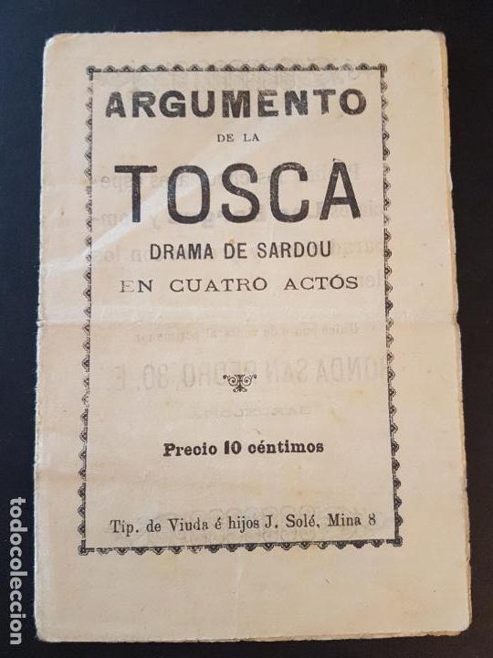 Documentos antiguos: TOSCA LIBRILLO ARGUMENTO BARCELONA - Foto 1