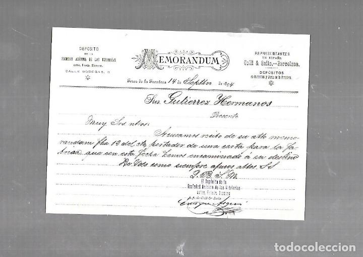 Documentos antiguos: MEMORANDUM. COLLI & BAILO. VIDRIERAS. JEREZ DE LA FRONTERA. 1894