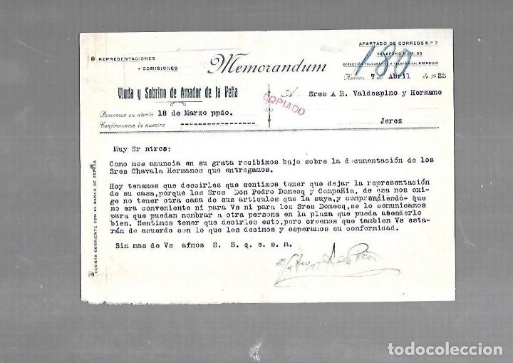 Documentos antiguos: MEMORANDUM. VIUDA Y SOBRINO DE AMADOR DE LA PE&Ntilde;A. 1922. HUESCA