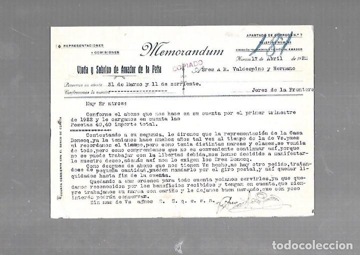 Documentos antiguos: MEMORANDUM. VIUDA Y SOBRINO DE AMADOR DE LA PE&Ntilde;A. 1922. HUESCA