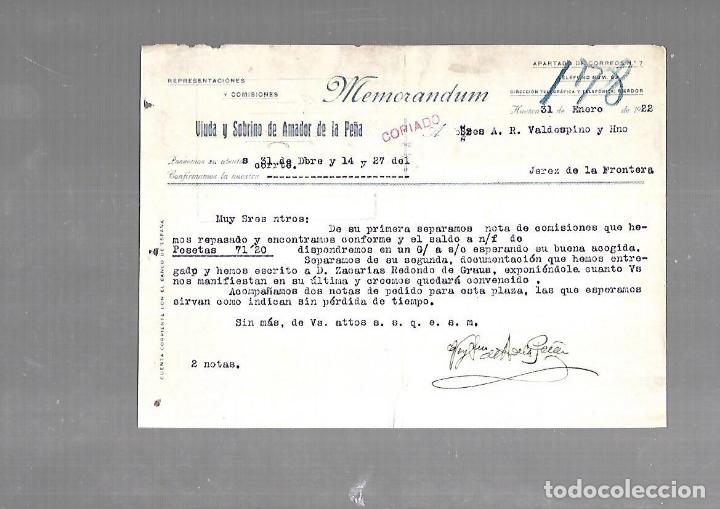 Documentos antiguos: MEMORANDUM. VIUDA Y SOBRINO DE AMADOR DE LA PE&Ntilde;A. 1922. HUESCA
