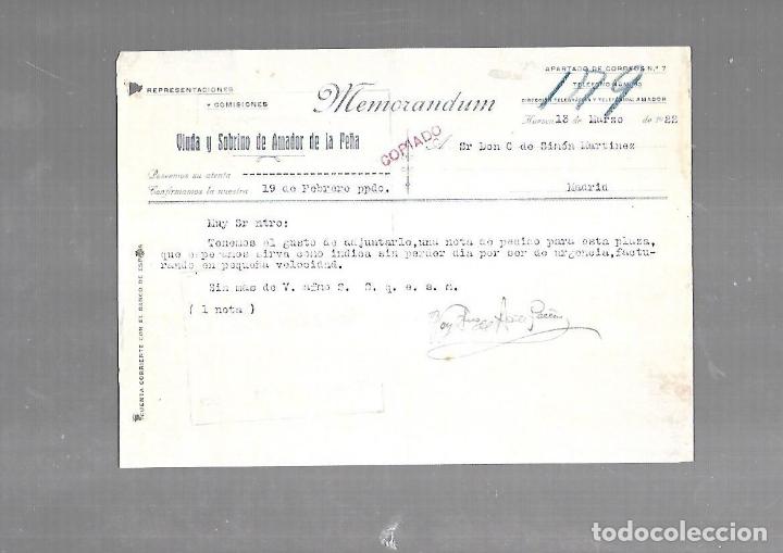 Documentos antiguos: MEMORANDUM. VIUDA Y SOBRINO DE AMADOR DE LA PE&Ntilde;A. 1922. HUESCA