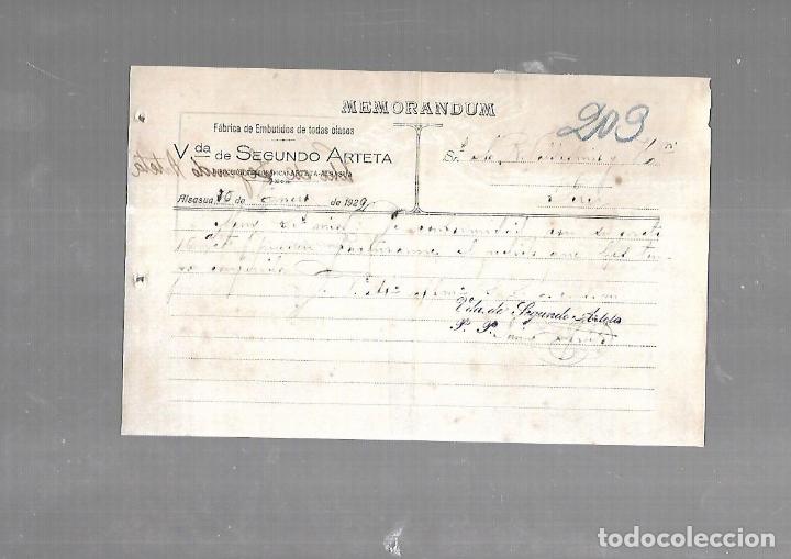 Documentos antiguos: MEMORANDUM. VIUDA DE SEGUNDO ARTETA. ALSASUA. 1922