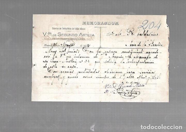 Documentos antiguos: MEMORANDUM. VIUDA DE SEGUNDO ARTETA. ALSASUA. 1922