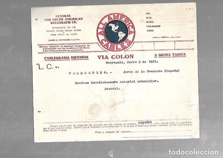 Documentos antiguos: CABLEGRAMA DIFERIDO A MEDIA TARIFA. VIA COLON. ALL AMERICA CABLES. VER