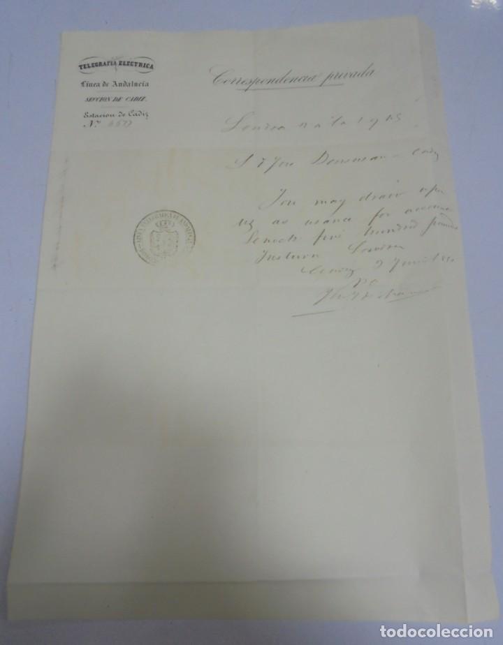 Documentos antiguos: TELEGRAFIA ELECTRICA. ESTACION DE CADIZ. CORRESPONDENCIA PRIVADA. VER SELLO