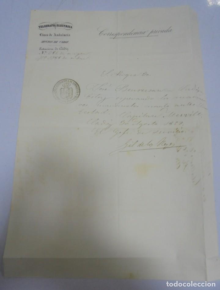 Documentos antiguos: TELEGRAFIA ELECTRICA. ESTACION DE CADIZ. CORRESPONDENCIA PRIVADA. VER SELLO