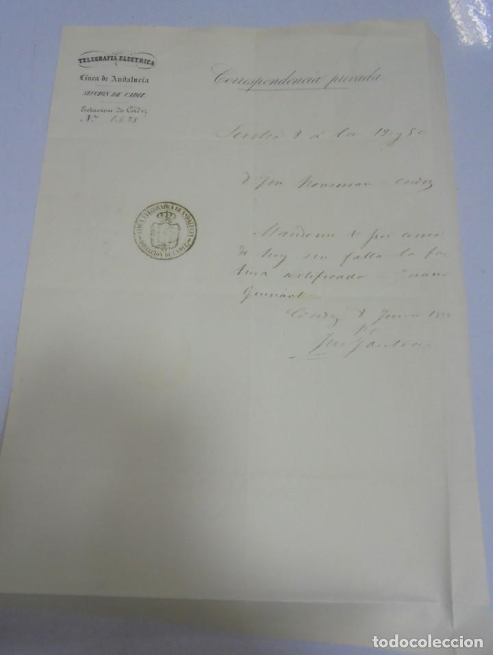 Documentos antiguos: TELEGRAFIA ELECTRICA. ESTACION DE CADIZ. CORRESPONDENCIA PRIVADA. VER SELLO