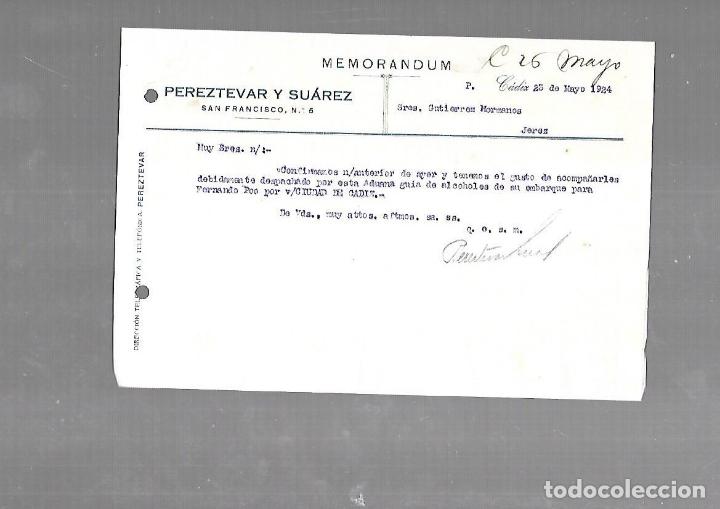 Documentos antigos: MEMORANDUM. PEREZTEVAR Y SUAREZ. CADIZ. 1924