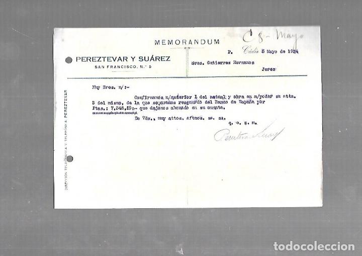 Documentos antigos: MEMORANDUM. PEREZTEVAR Y SUAREZ. CADIZ. 1924