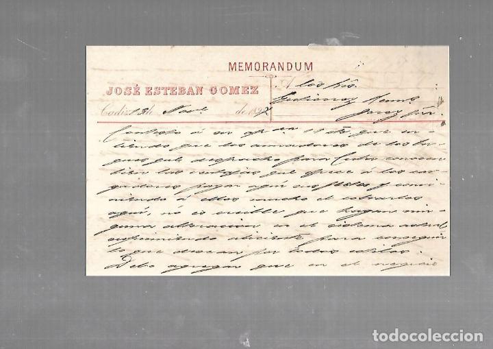 Documentos antigos: MEMORANDUM. JOSE ESTEBAN GOMEZ. CADIZ. 1894