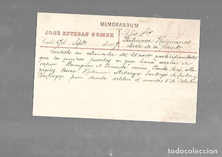 Documentos antigos: MEMORANDUM. JOSE ESTEBAN GOMEZ. CADIZ. 1894