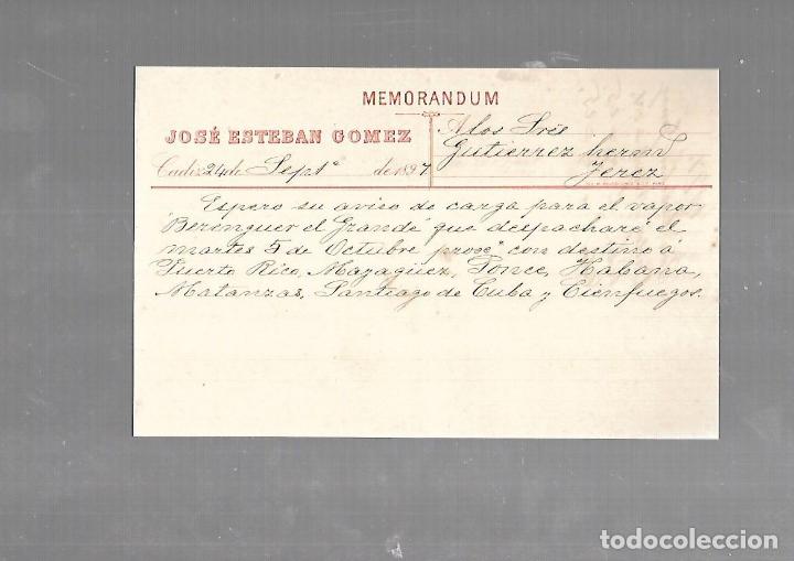 Documentos antigos: MEMORANDUM. JOSE ESTEBAN GOMEZ. CADIZ. 1894