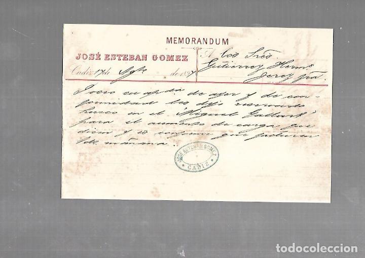 Documentos antigos: MEMORANDUM. JOSE ESTEBAN GOMEZ. CADIZ. 1894