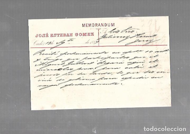 Documentos antigos: MEMORANDUM. JOSE ESTEBAN GOMEZ. CADIZ. 1894