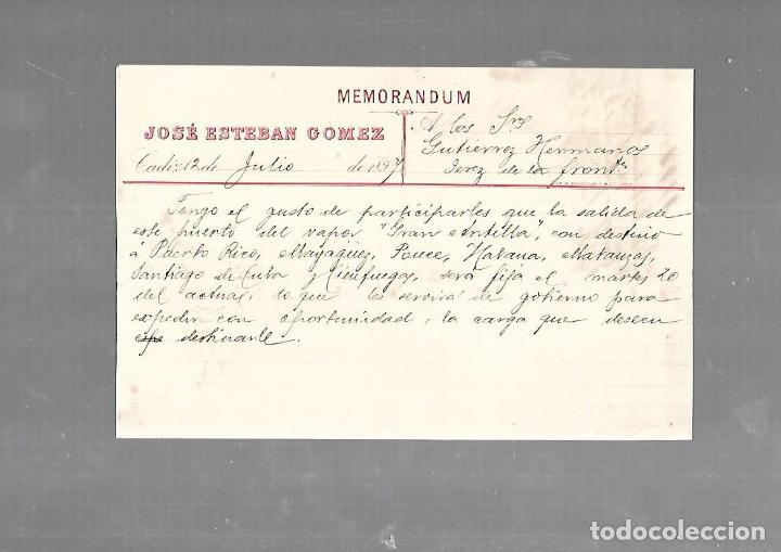 Old Documents: MEMORANDUM. JOSE ESTEBAN GOMEZ. CADIZ. 1894