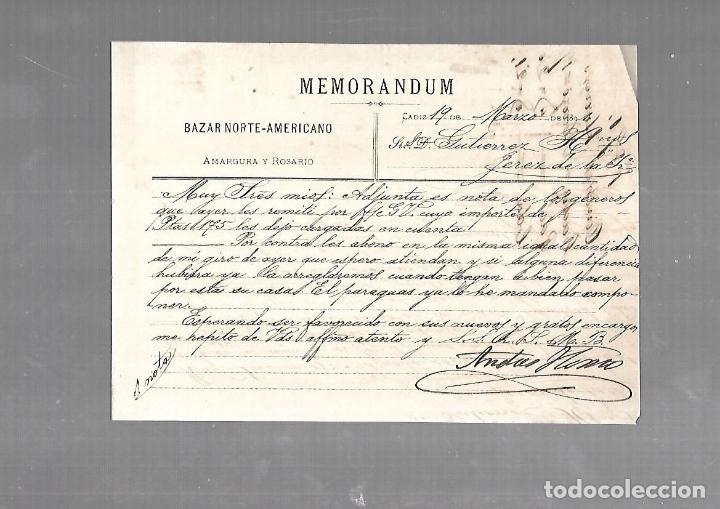 Old Documents: MEMORANDUM. BAZAR NORTE-AMERICANO. CADIZ. 1891