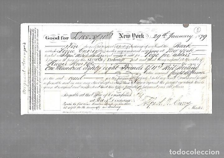 Documentos antiguos: LETRA DE CAMBIO. ALFRED R.BURRY. 1879. NEW YORK